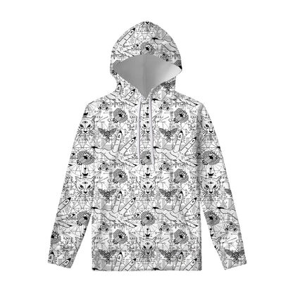 White And Black Wicca Magical Print Pullover Hoodie
