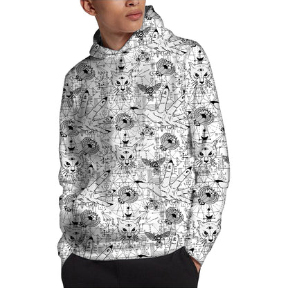 White And Black Wicca Magical Print Pullover Hoodie