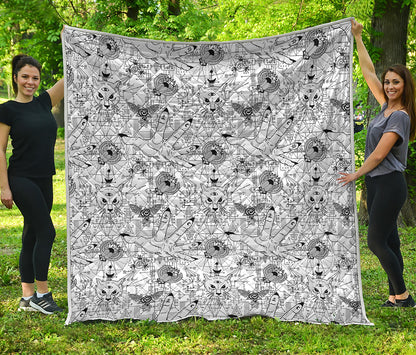 White And Black Wicca Magical Print Quilt