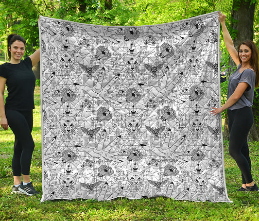 White And Black Wicca Magical Print Quilt