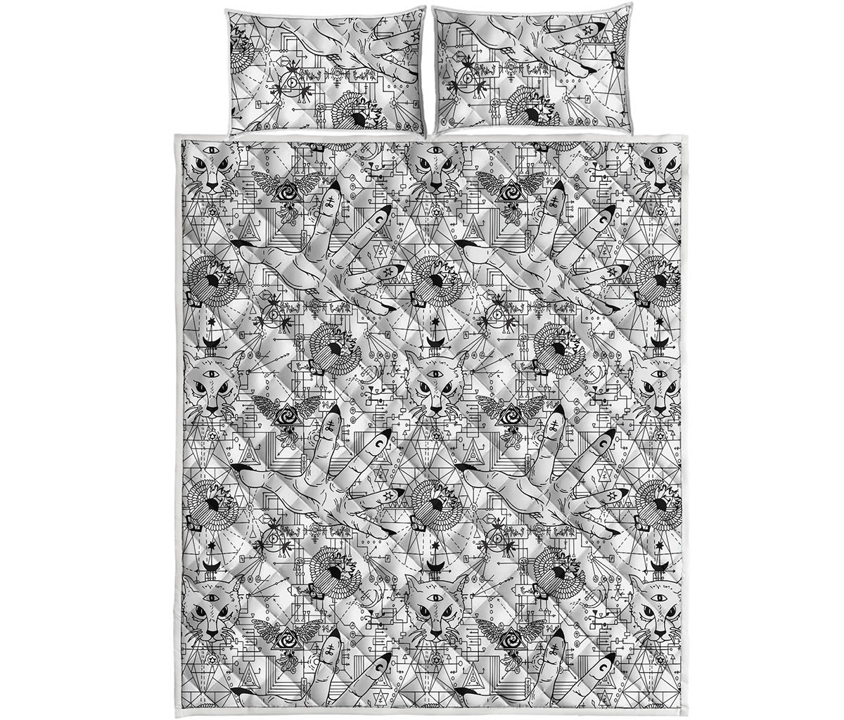 White And Black Wicca Magical Print Quilt Bed Set