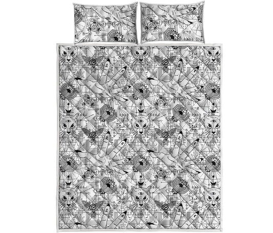 White And Black Wicca Magical Print Quilt Bed Set