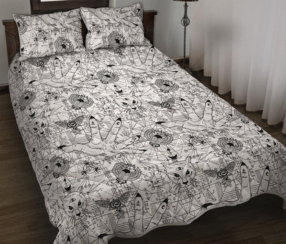 White And Black Wicca Magical Print Quilt Bed Set