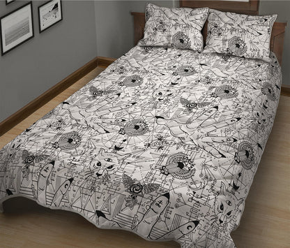 White And Black Wicca Magical Print Quilt Bed Set