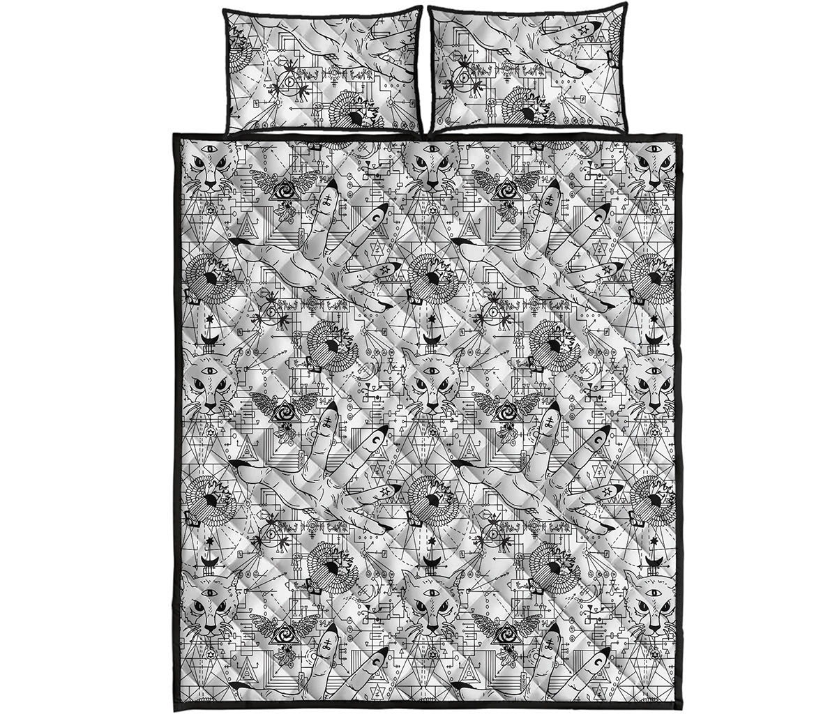 White And Black Wicca Magical Print Quilt Bed Set