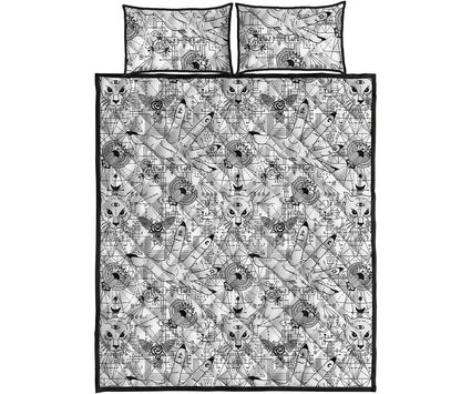 White And Black Wicca Magical Print Quilt Bed Set