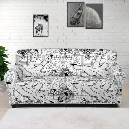 White And Black Wicca Magical Print Sofa Cover
