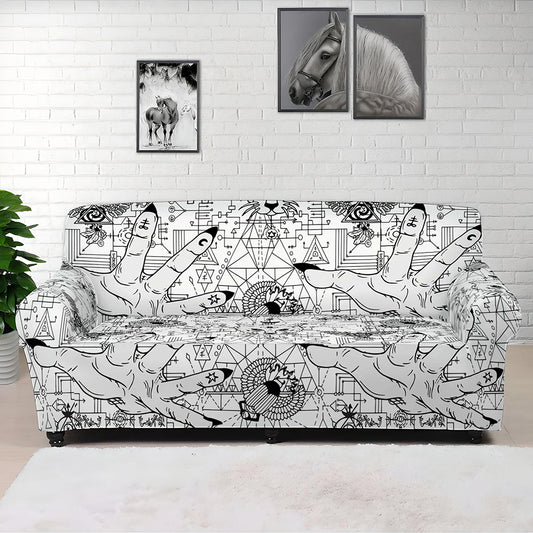 White And Black Wicca Magical Print Sofa Cover