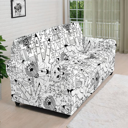 White And Black Wicca Magical Print Sofa Cover