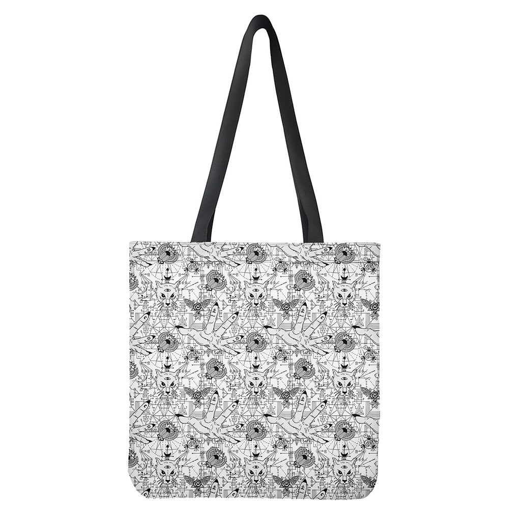 White And Black Wicca Magical Print Tote Bag
