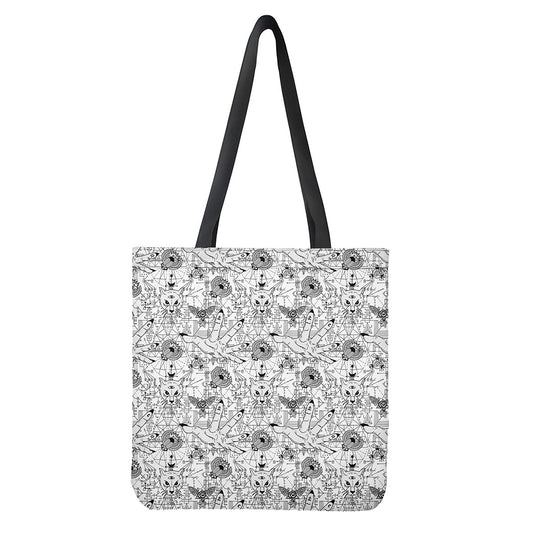 White And Black Wicca Magical Print Tote Bag