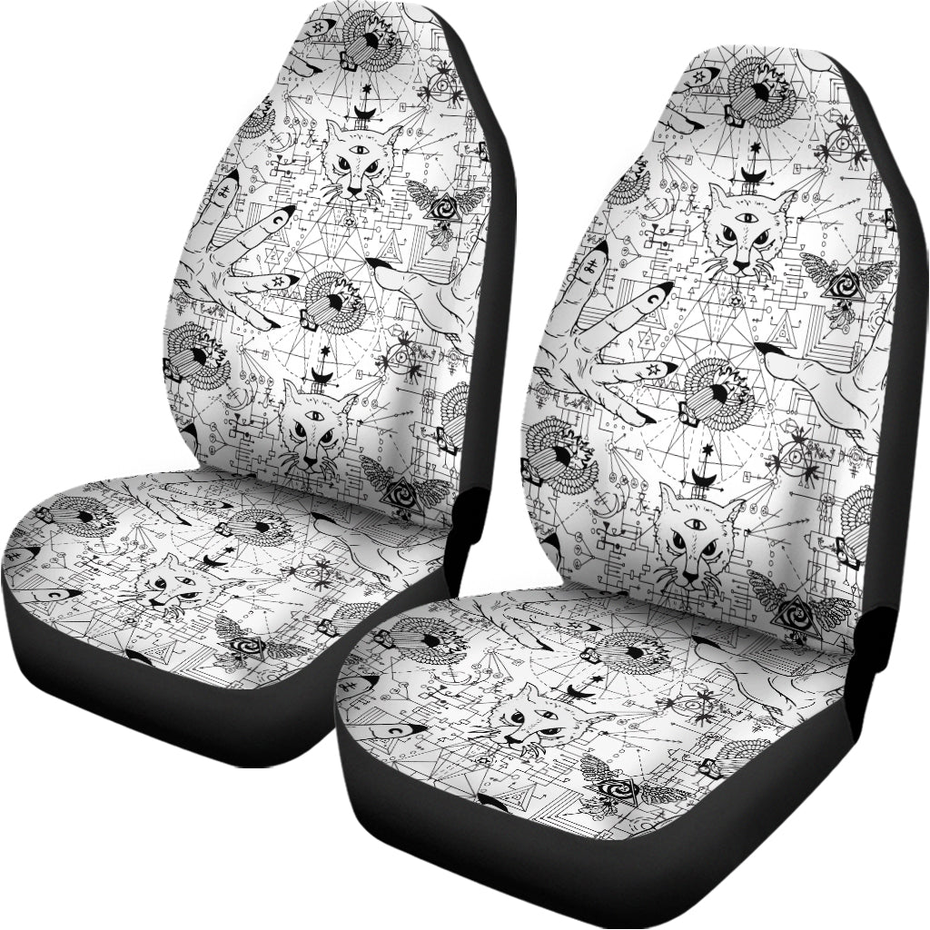 White And Black Wicca Magical Print Universal Fit Car Seat Covers