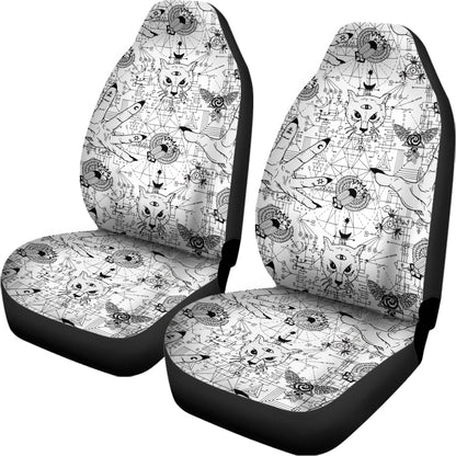 White And Black Wicca Magical Print Universal Fit Car Seat Covers