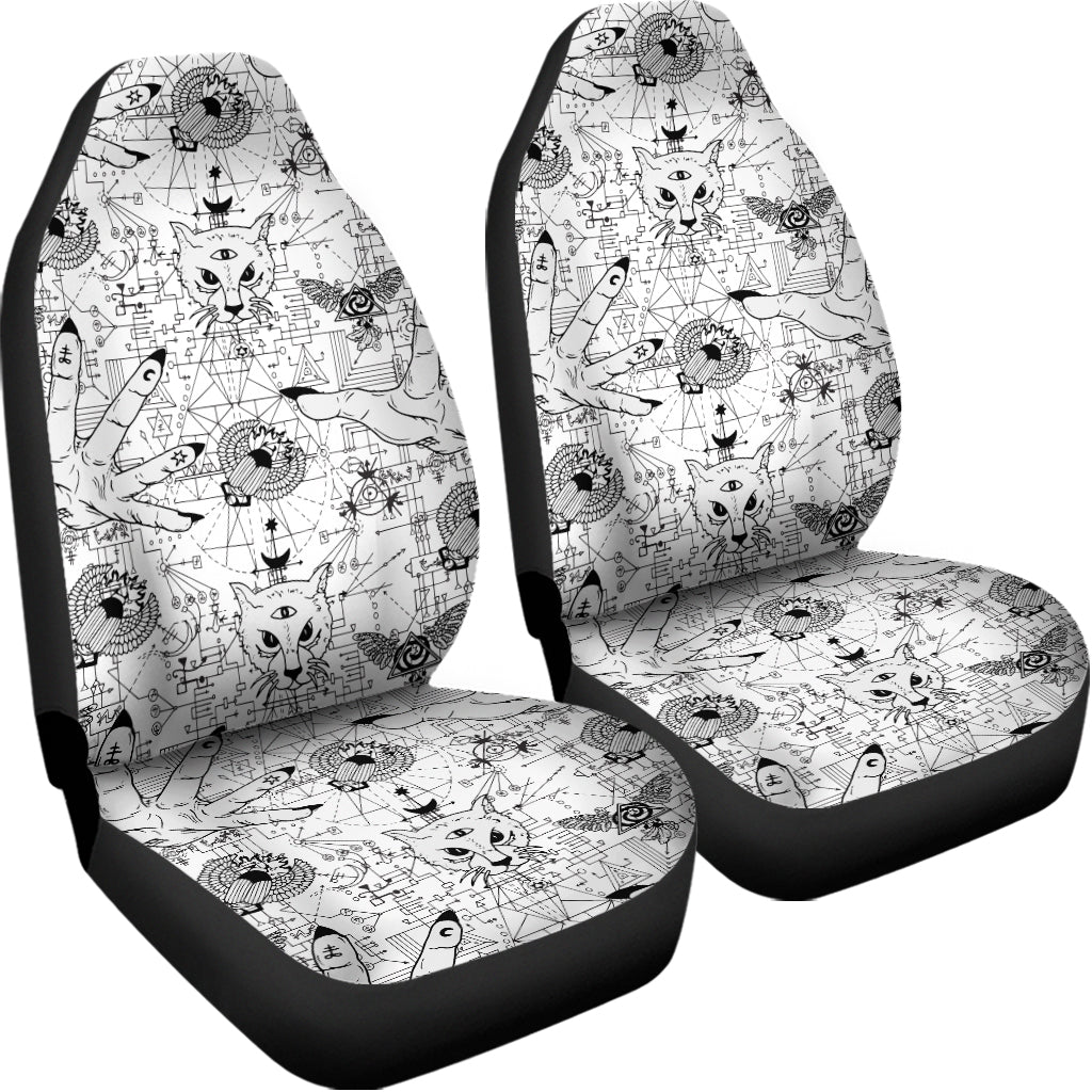 White And Black Wicca Magical Print Universal Fit Car Seat Covers