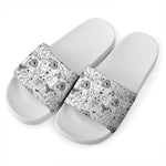 White And Black Wicca Magical Print White Slide Sandals