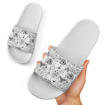 White And Black Wicca Magical Print White Slide Sandals