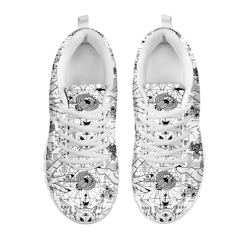 White And Black Wicca Magical Print White Sneakers