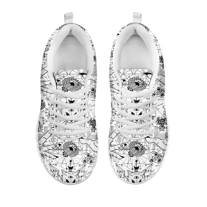 White And Black Wicca Magical Print White Sneakers