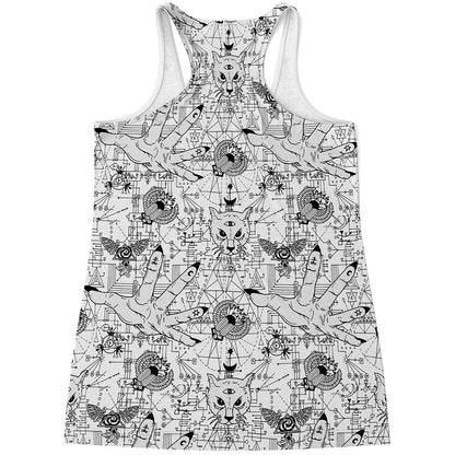 White And Black Wicca Magical Print Women's Racerback Tank Top