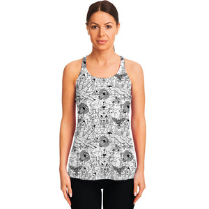 White And Black Wicca Magical Print Women's Racerback Tank Top