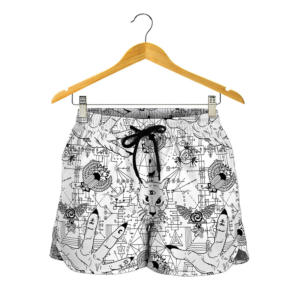 White And Black Wicca Magical Print Women's Shorts
