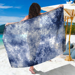 White And Blue Acid Wash Tie Dye Print Beach Sarong Wrap