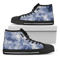 White And Blue Acid Wash Tie Dye Print Black High Top Sneakers