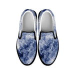 White And Blue Acid Wash Tie Dye Print Black Slip On Shoes