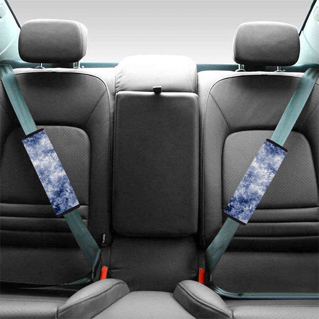 White And Blue Acid Wash Tie Dye Print Car Seat Belt Covers