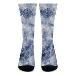 White And Blue Acid Wash Tie Dye Print Crew Socks