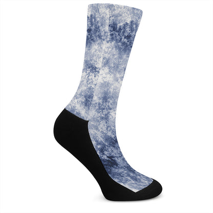White And Blue Acid Wash Tie Dye Print Crew Socks