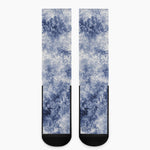White And Blue Acid Wash Tie Dye Print Crew Socks