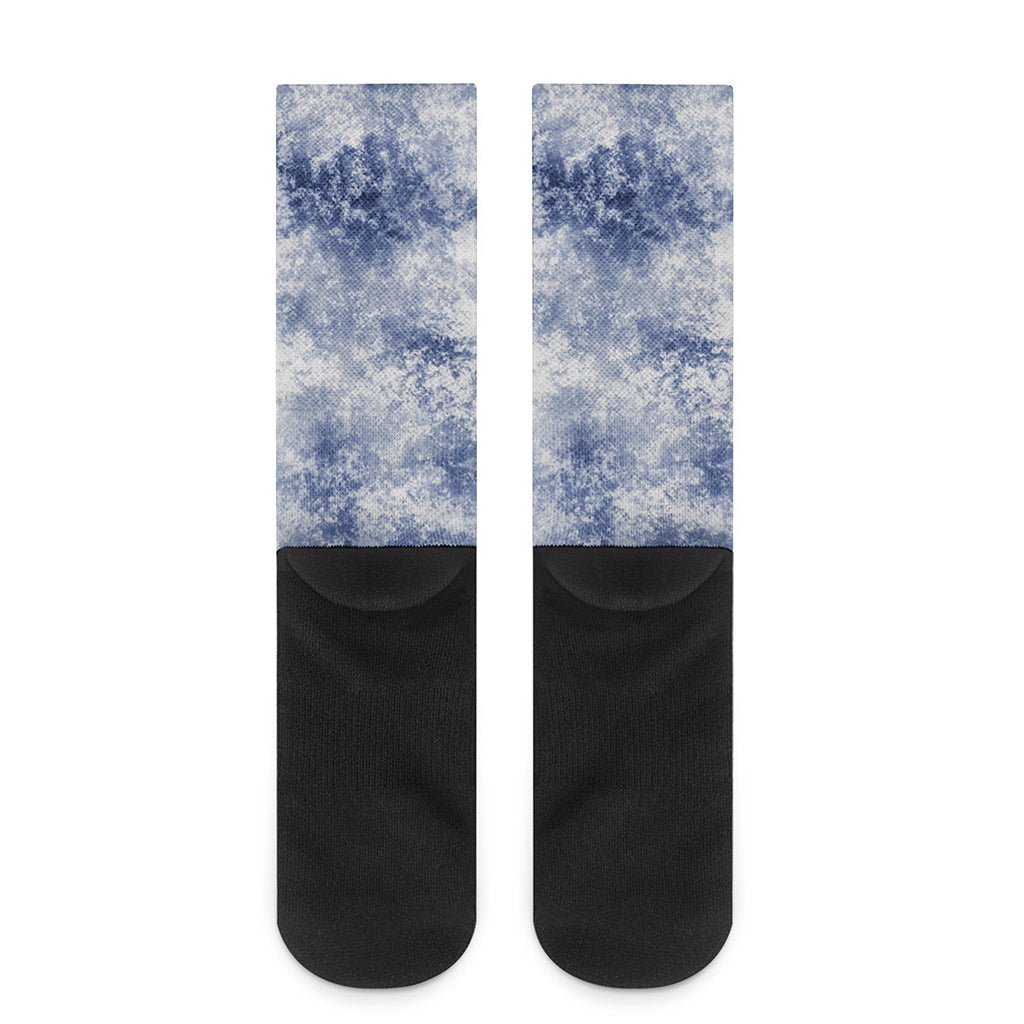White And Blue Acid Wash Tie Dye Print Crew Socks