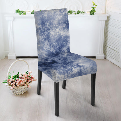 White And Blue Acid Wash Tie Dye Print Dining Chair Slipcover