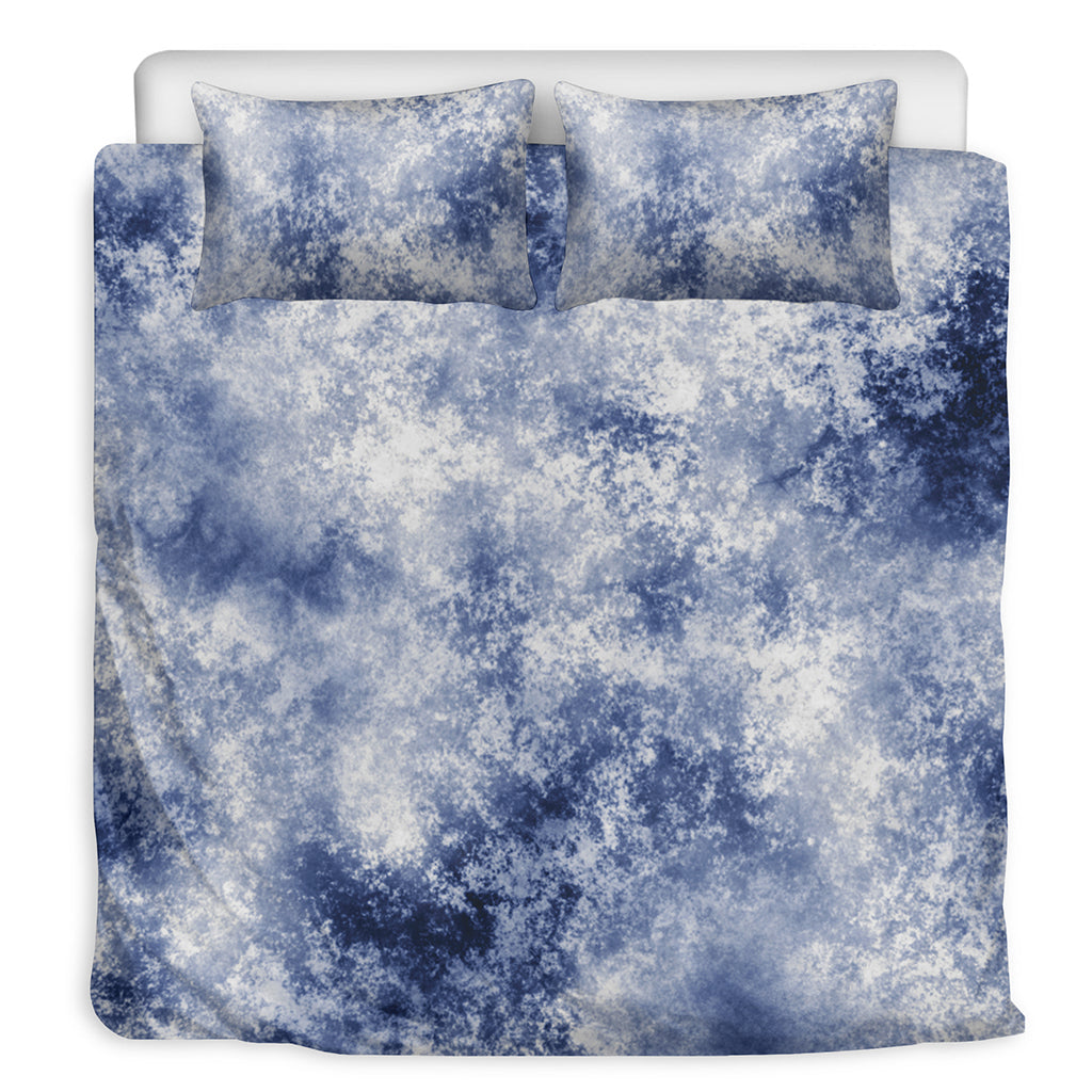 White And Blue Acid Wash Tie Dye Print Duvet Cover Bedding Set