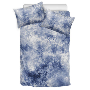 White And Blue Acid Wash Tie Dye Print Duvet Cover Bedding Set