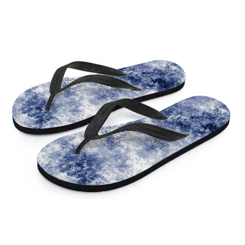 White And Blue Acid Wash Tie Dye Print Flip Flops