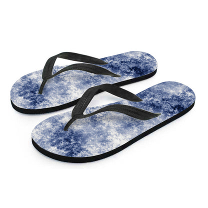 White And Blue Acid Wash Tie Dye Print Flip Flops
