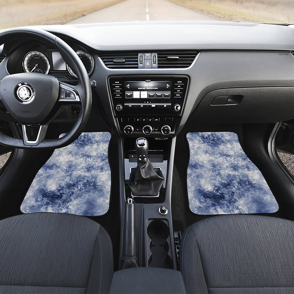White And Blue Acid Wash Tie Dye Print Front and Back Car Floor Mats