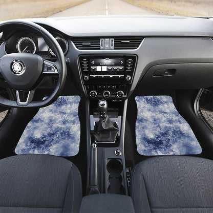 White And Blue Acid Wash Tie Dye Print Front and Back Car Floor Mats
