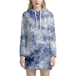 White And Blue Acid Wash Tie Dye Print Hoodie Dress