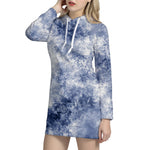 White And Blue Acid Wash Tie Dye Print Hoodie Dress