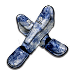 White And Blue Acid Wash Tie Dye Print Muay Thai Shin Guard