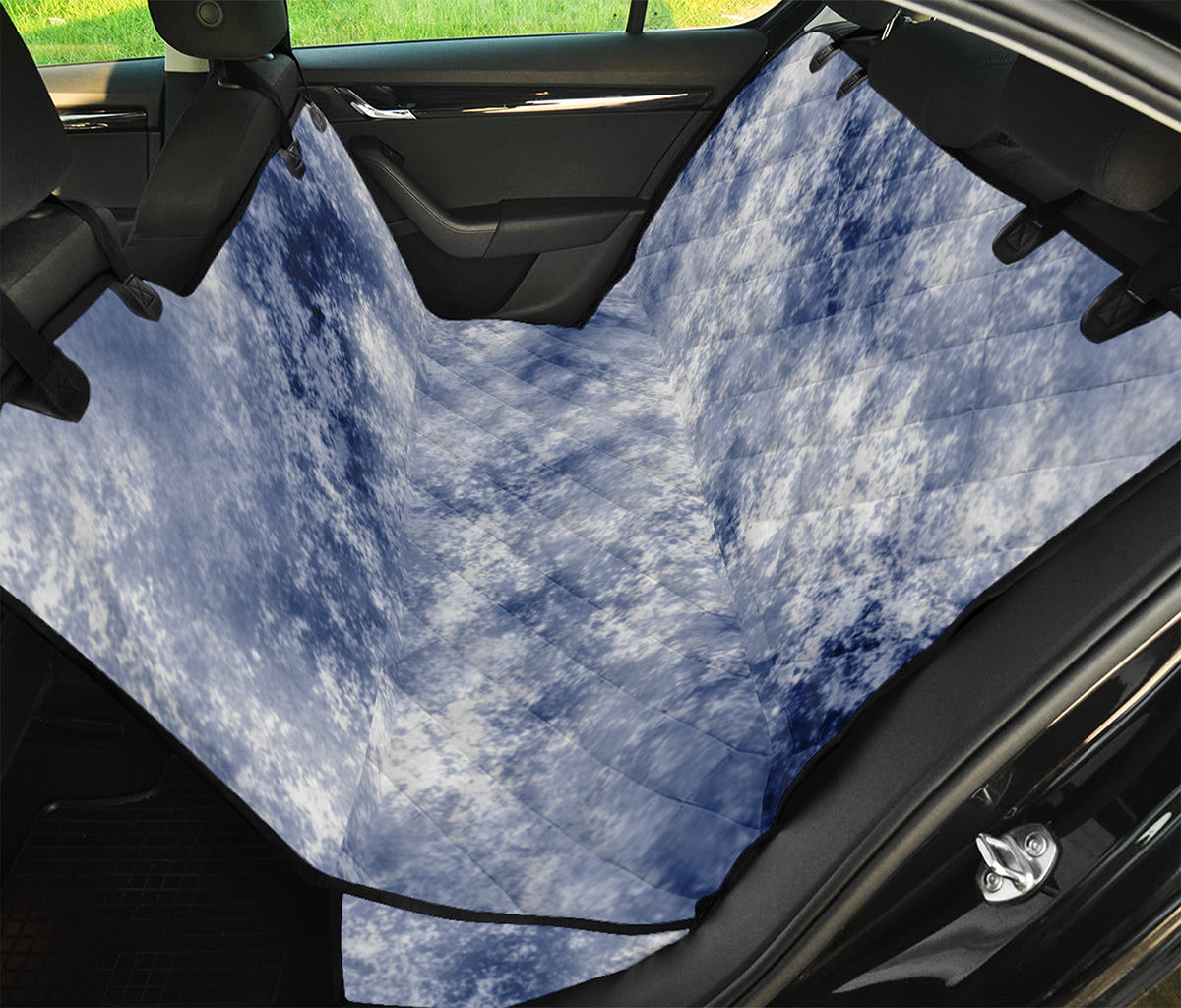 White And Blue Acid Wash Tie Dye Print Pet Car Back Seat Cover