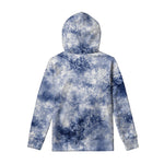 White And Blue Acid Wash Tie Dye Print Pullover Hoodie