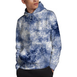White And Blue Acid Wash Tie Dye Print Pullover Hoodie