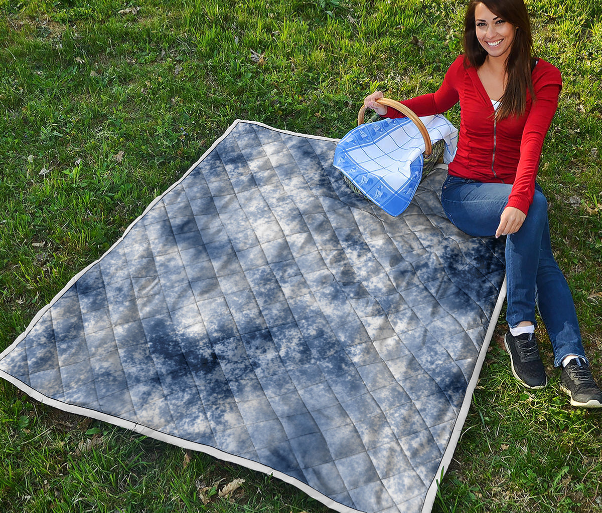 White And Blue Acid Wash Tie Dye Print Quilt