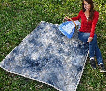 White And Blue Acid Wash Tie Dye Print Quilt