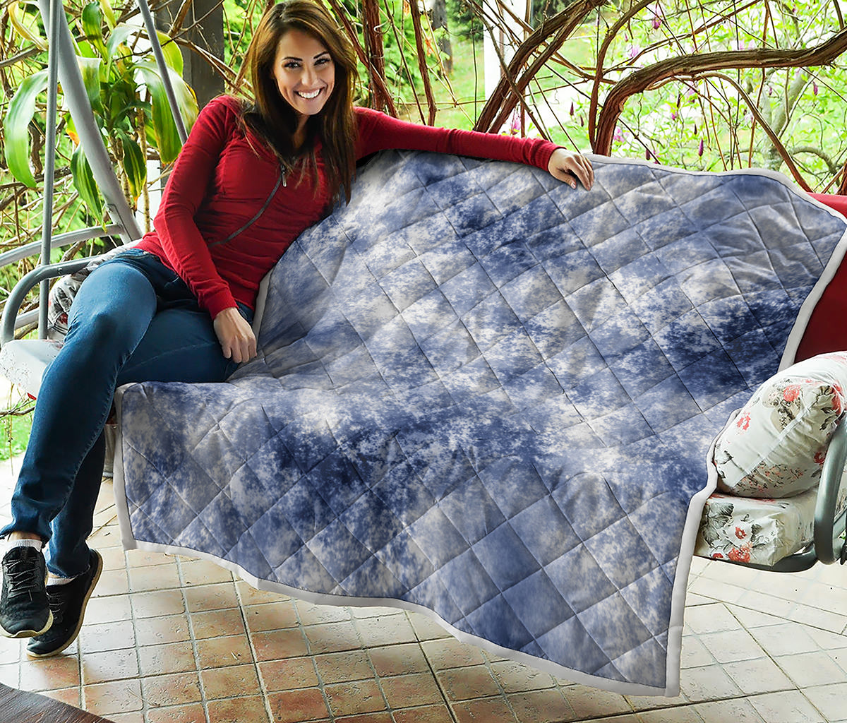 White And Blue Acid Wash Tie Dye Print Quilt