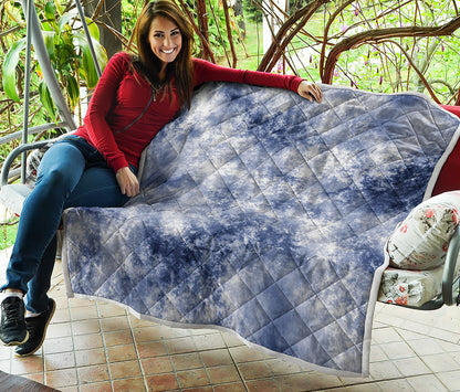 White And Blue Acid Wash Tie Dye Print Quilt